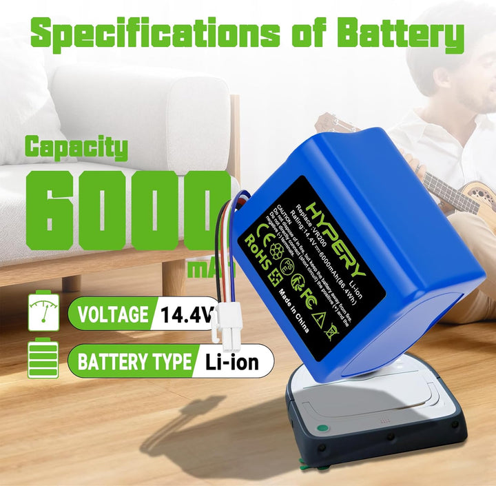14,4 V 6000 mAh Li-Ionen Ersatz Akku mit höherer Sicherheit und längerer Laufzeit – kompatibel mit V