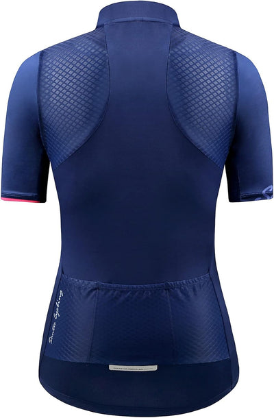 Radtrikot Damen Kurzarm Fahrrad MTB Shirts Top Taschen Reissverschluss Atmungsaktiv Sommer, Navy XL