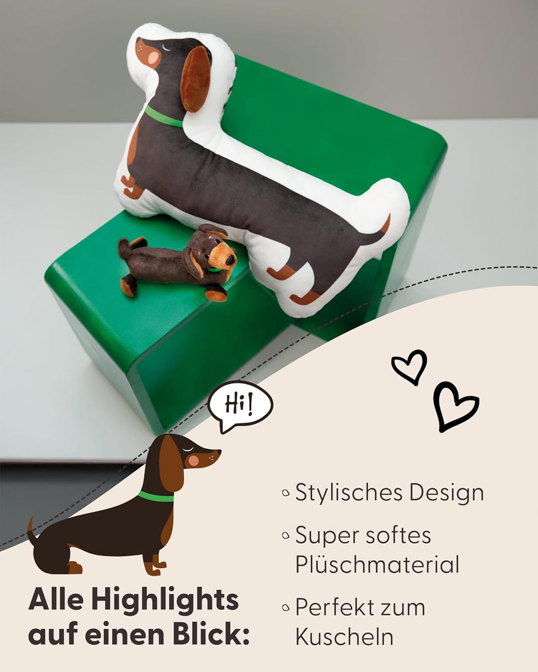 NICI Kuscheltier Dackel 35cm - braun - Weiches NICI Plüschtier – niedliches Stofftier zum Kuscheln &