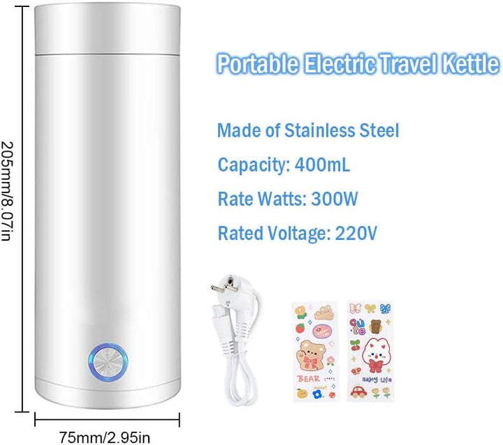 Tragbarer Elektrischer Wasserkocher, 400ml Reise Wasserkocher, Schneller Wasserkocher mit Trennbares