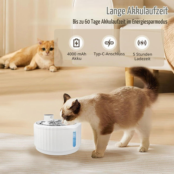Katzenbrunnen Kabellos, 2.8L Trinkbrunnen für Katze mit Bewegungsmelder und Ersatzfiltern, 4000mAh K