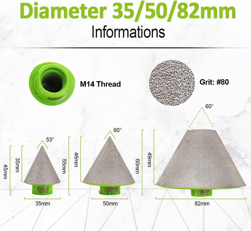 FACHLICH Diamant Fasenbits 50mm Diamant Fingerfräser zum Vergrössern Löcher in Fliesen Porzellan Mar
