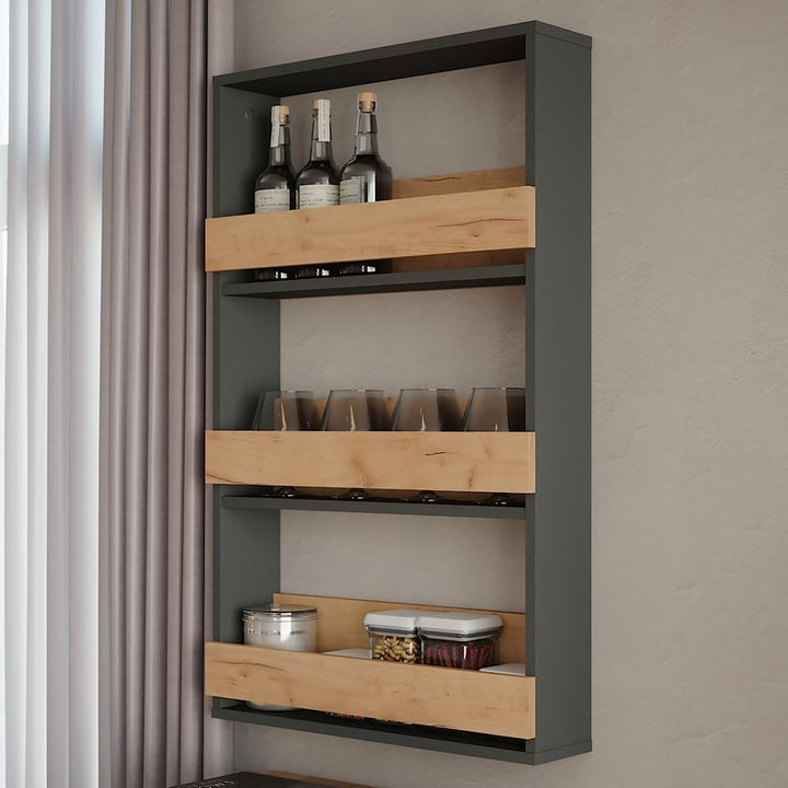 Vicco Weinglasregal Repose, Goldkraft Eiche/Anthrazit, 60 x 98 cm, zur Wandmontage mit Halterungen f