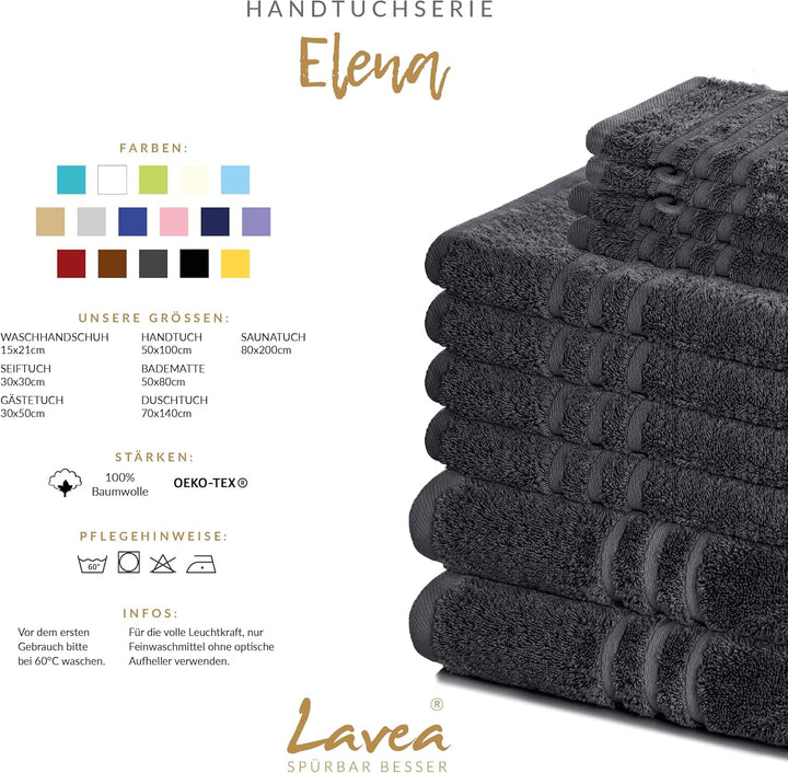 Lavea 2er Set Saunatuch 80x200cm, Frottierserie Elena, Anthrazit 2 x 80 x 200 cm Anthrazit, 2 x 80 x