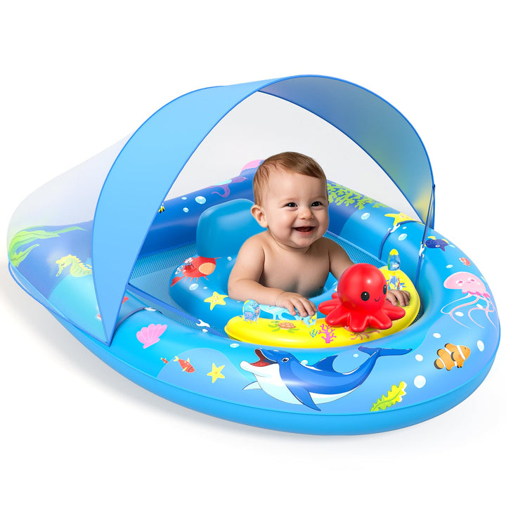 Sunrad Schwimmring Baby mit Sonnendach,Baby Schwimmring ab 6-36 Monate Schwimmhilfe Kinder mit Verst