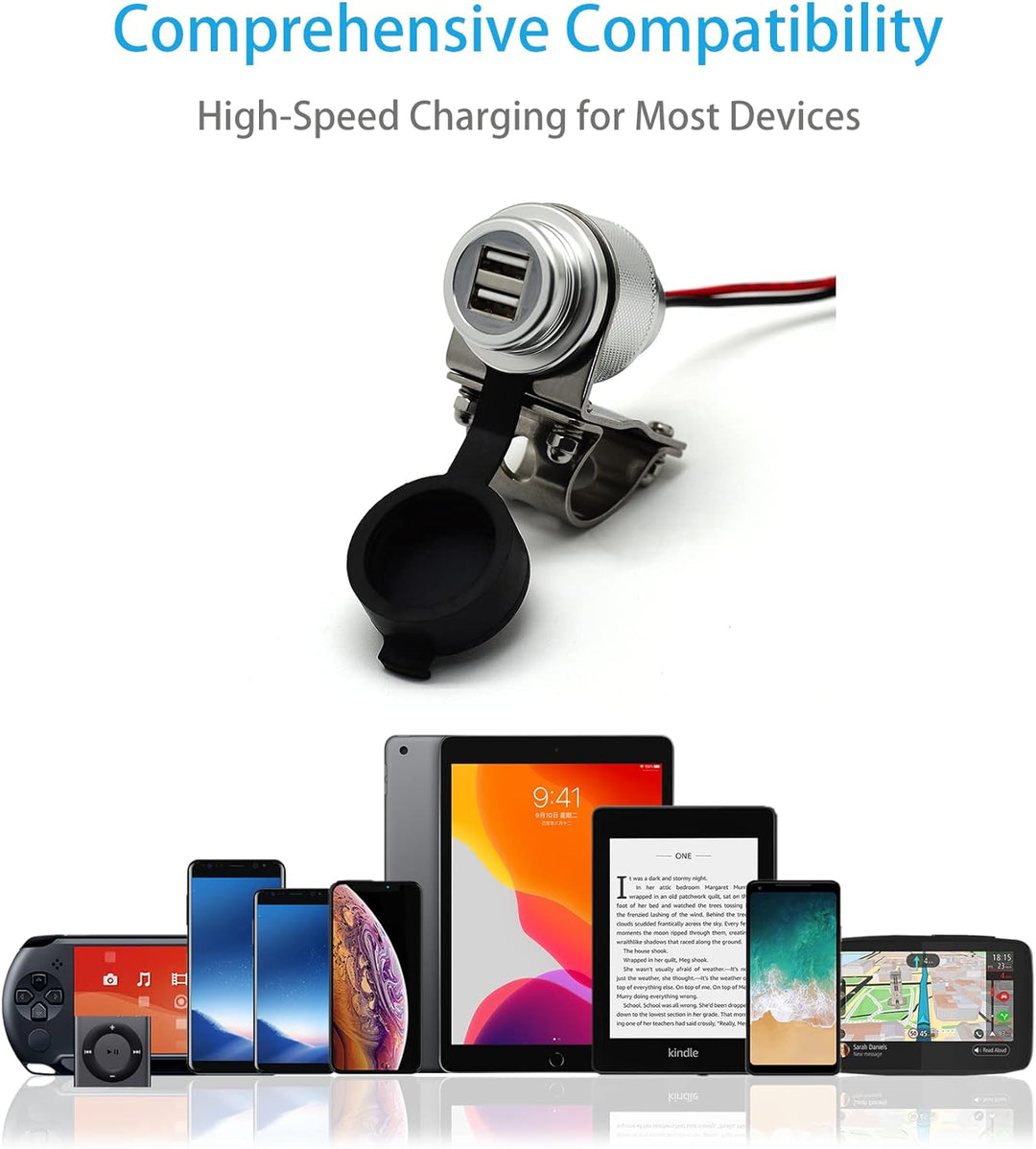 Cliff Top Aluminium 4,6 Ampere Motorrad 22 mm (0,87 ") und 25,4 mm (1") Lenker USB-Ladegerät - Steck