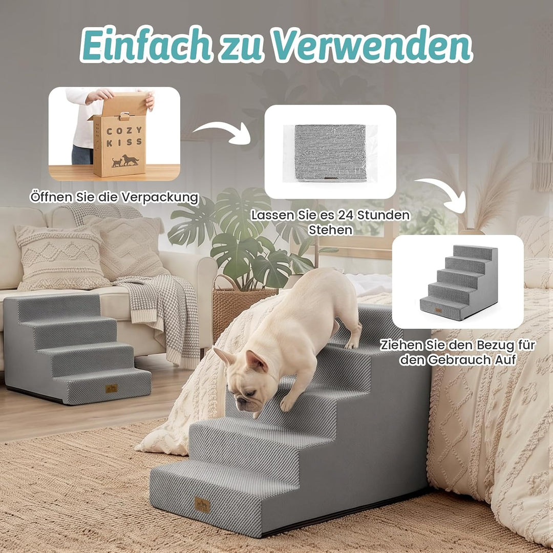 COZY KISS Hundetreppe für Kleine Hunde, 5 Stufen Breiter Haustiertreppe für Bett Couch Auto, 60cm Ho