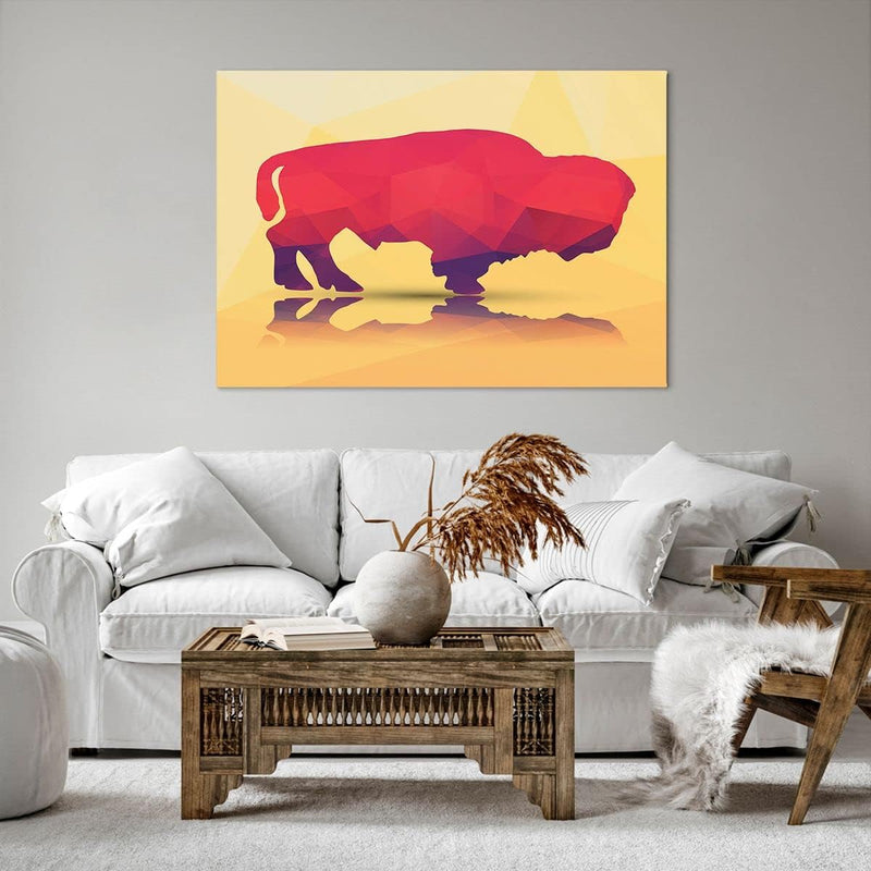 Bilder auf Leinwand 100x70cm Leinwandbild Bison Illustration Bunt Grafik Gross Wanddeko Bild Schlafz