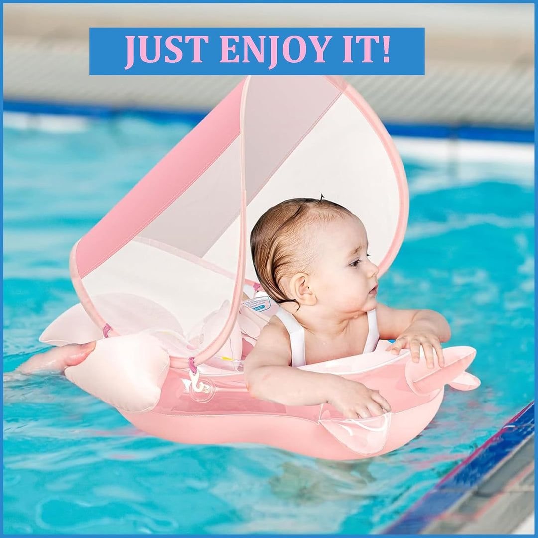 Baby Schwimmring mit UPF50+Sonnendach für ab 3-24 Monate,Aufblasbare Schwimmtrainer Schwimmhilfe Bab