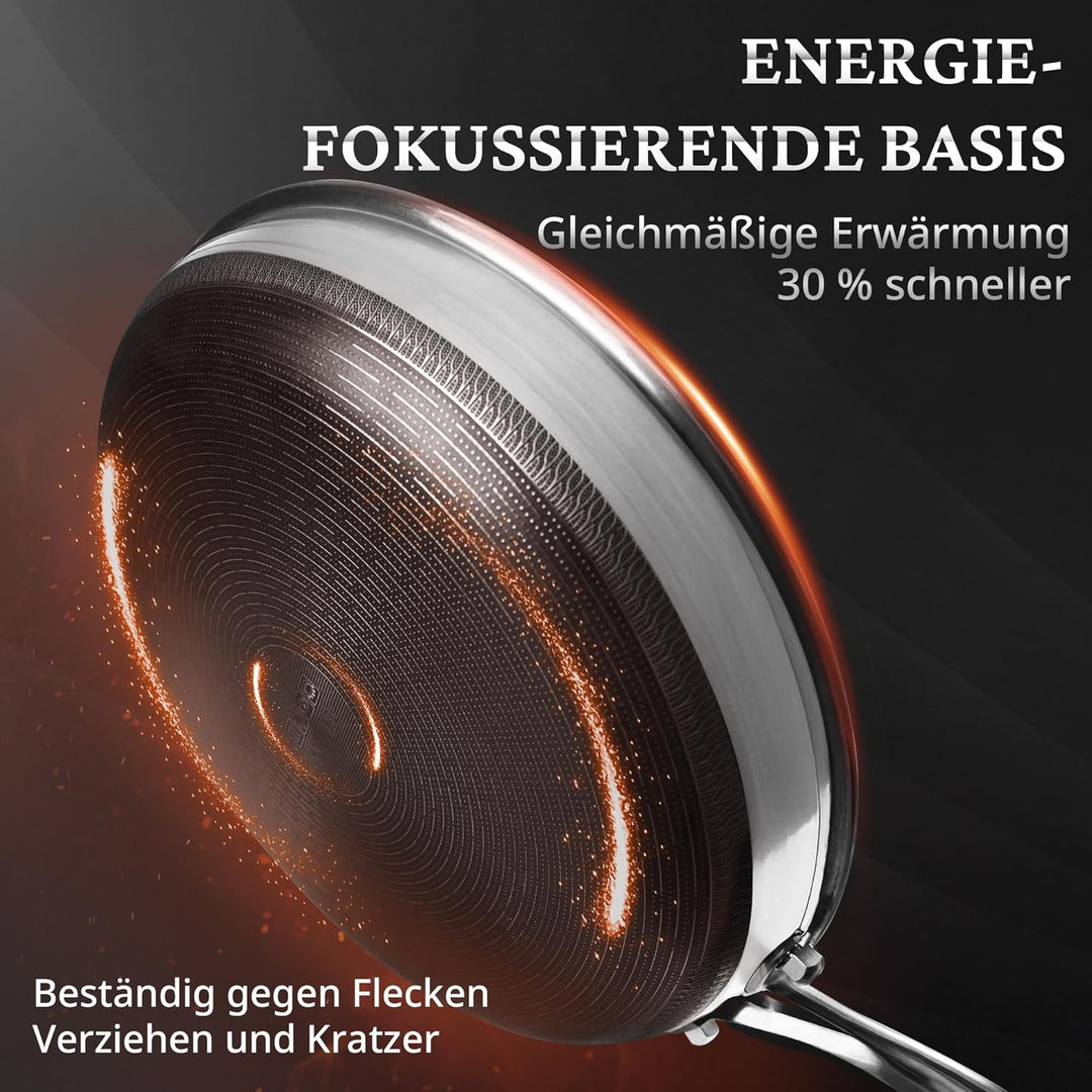 KOKHUB Titan-Keramik Bratpfanne 30 cm mit Deckel, Edelstahlpfanne Induktion, Tri-Ply Antihaft Pfanne