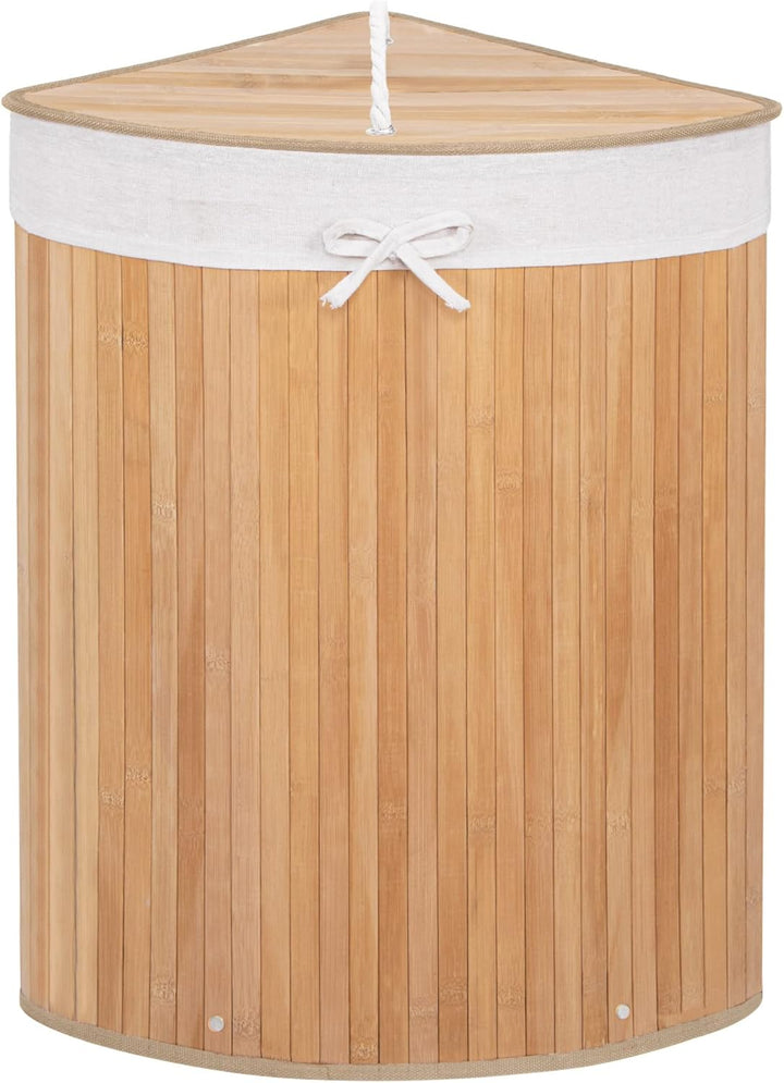 SPRINGOS Eckwäschekorb Wäschesammler mit Deckel 60 L Bambus Natural 73 l, Natural 73 l