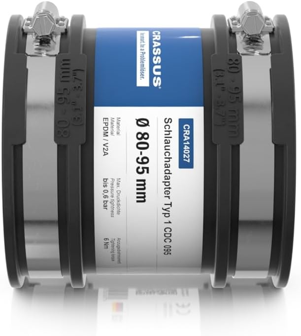 Crassus Schlauchadapter CDC 095 Typ 1, EPDM / V2A, 1 Stück, 80-95 mm, CRA14027, 80-95 mm