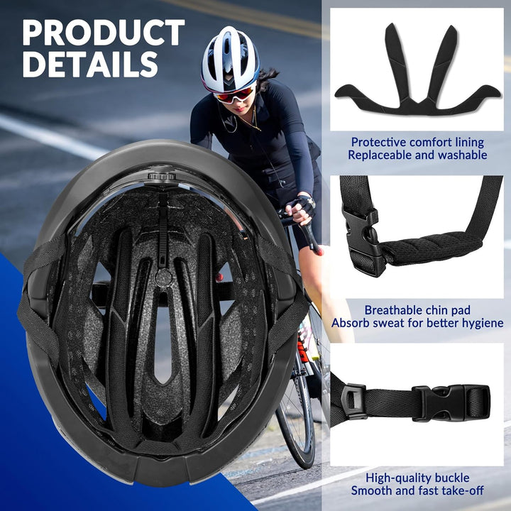 ROCKBROS Fahrradhelm Rennradhelm Leichter Radhelm M/L 55-61 cm Verstellbarer Allround-Helm Belüftung