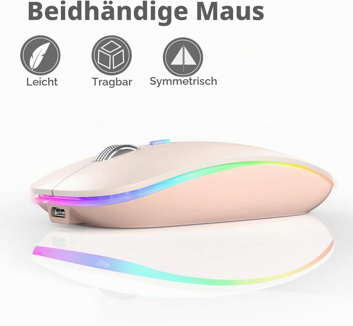 Uiosmuph G12 Maus Kabellos, 2.4G LED Leise Funkmaus Wiederaufladbar Wireless Mousemit Nano-USB-Empfä