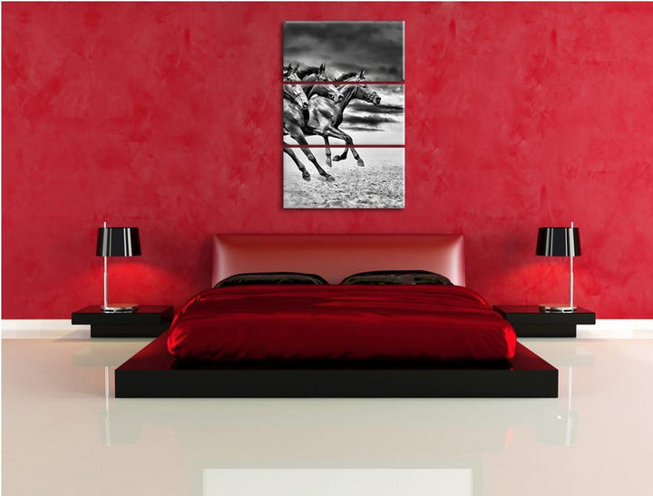 Pixxprint DREI Wilde Westernpferde als Leinwandbild/Grösse: 3 Teilig (120x80) cm/Wandbild/Kunstdruck