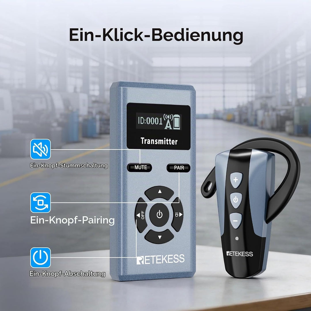 Retekess TT106S Drahtloses Tourguide-System, Ohrbügel-Empfänger, 2.4GHz, One-Touch-Bedienung, 200 m,