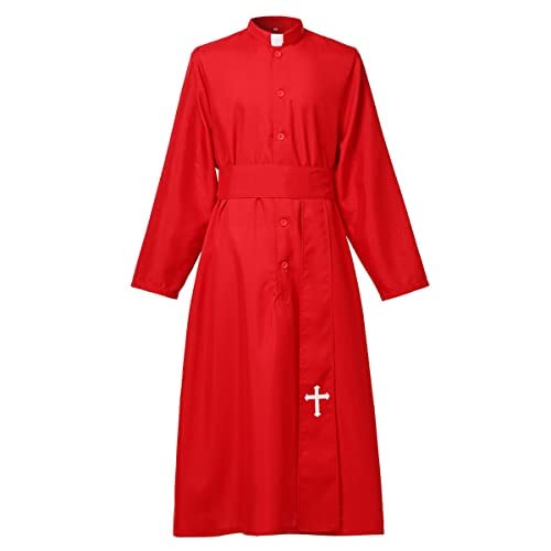 COSDREAMER Clergy Cassock Robe Preacher Cassock Herren Lob Anbetung Robe, rot, M Rot M, Rot M