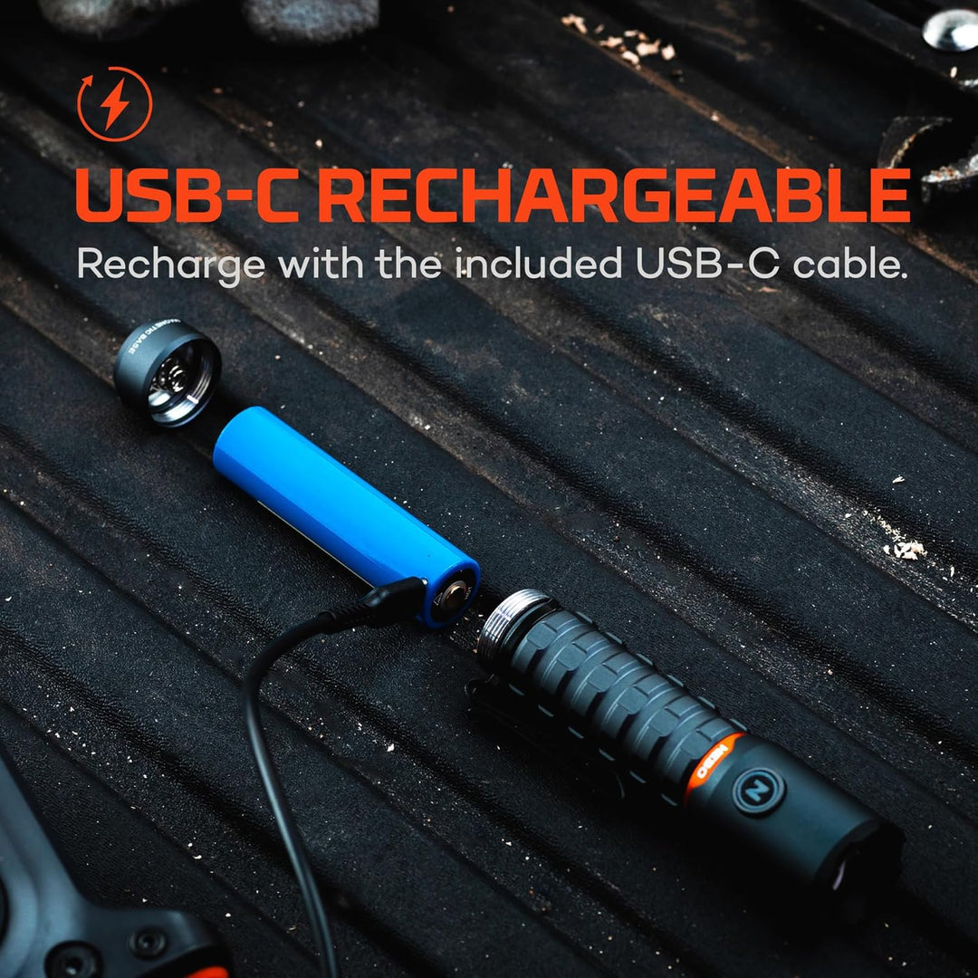 NEBO Torchy 2K Taschenlampe & Arbeitsleuchte - USB-C Wiederaufladbare Camping- & Arbeitstaschenlampe