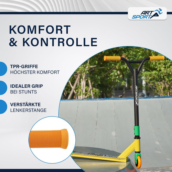 ArtSport Stunt Scooter mit 360° Lenkung, ABEC 9 Kugellager, 100 mm PU Räder & Griptape, Funscooter f