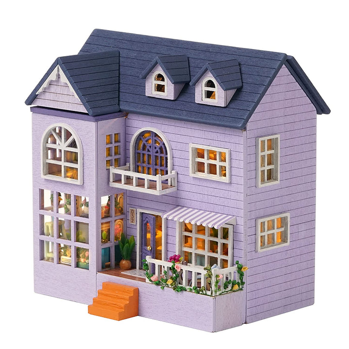 CUTEROOM DIY Miniatur Haus Puppenhaus Kit Puppenhaus Miniatur mit Möbeln und LED-Licht Miniatur Haus