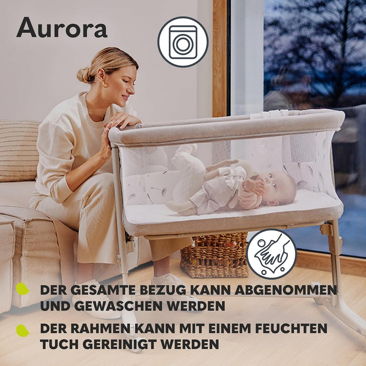 Lionelo Aurora 3 in 1 Babybett bis 9 kg, Beistellbett, Wiege, Höhenverstellug und Einstellung der Ne
