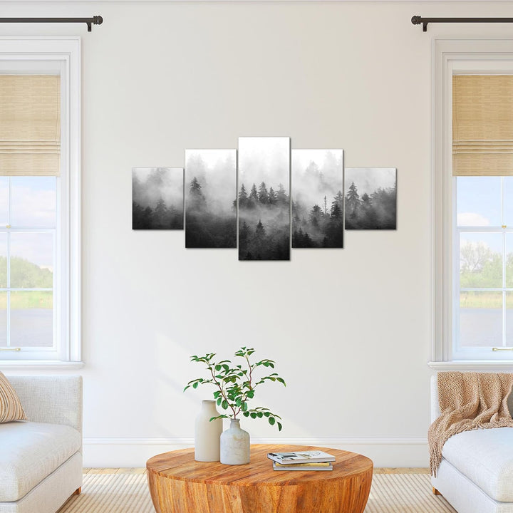 Runa Art Bild Wohnzimmer Schlafzimmer Wald Natur 5 Teilig Landschaft Schwarz Weiss Wandbilder auf Vl