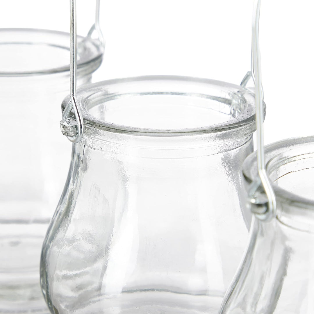 96 x Windlicht, aus Glas, Henkel zum Aufhängen, innen &amp; aussen, Teelichthalter, H x D: 10 x 8,5 cm,