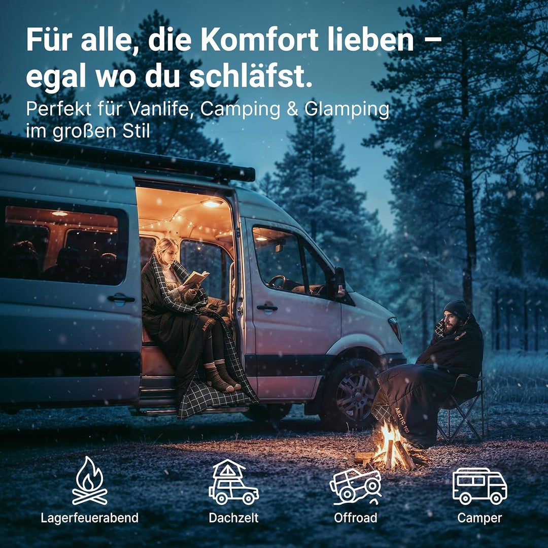 EXPLORER Arctic XXL Deckenschlafsack Winter -24°C Extrem – Camping Schlafsack aus 100% Baumwolle & F