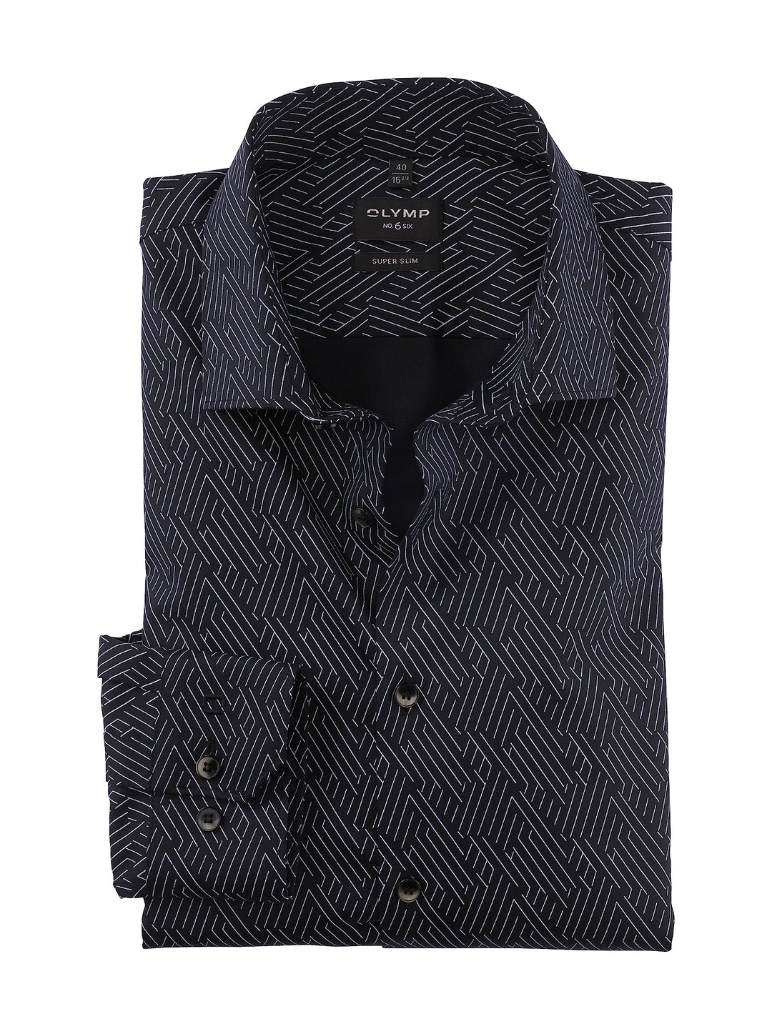 OLYMP Herren Businesshemd Langarm No. Six,Rotationsdruck,super Slim,Modern Kent 42 Schwarz 68, 42 Sc