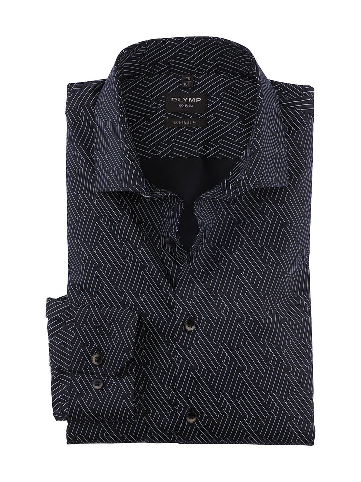 OLYMP Herren Businesshemd Langarm No. Six,Rotationsdruck,super Slim,Modern Kent 42 Schwarz 68, 42 Sc