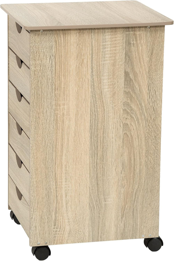 TecTake 800055 Rollcontainer mit Rollen und 6 Schubladen - diverse Farben - (Holz hell, Eiche Sonoma