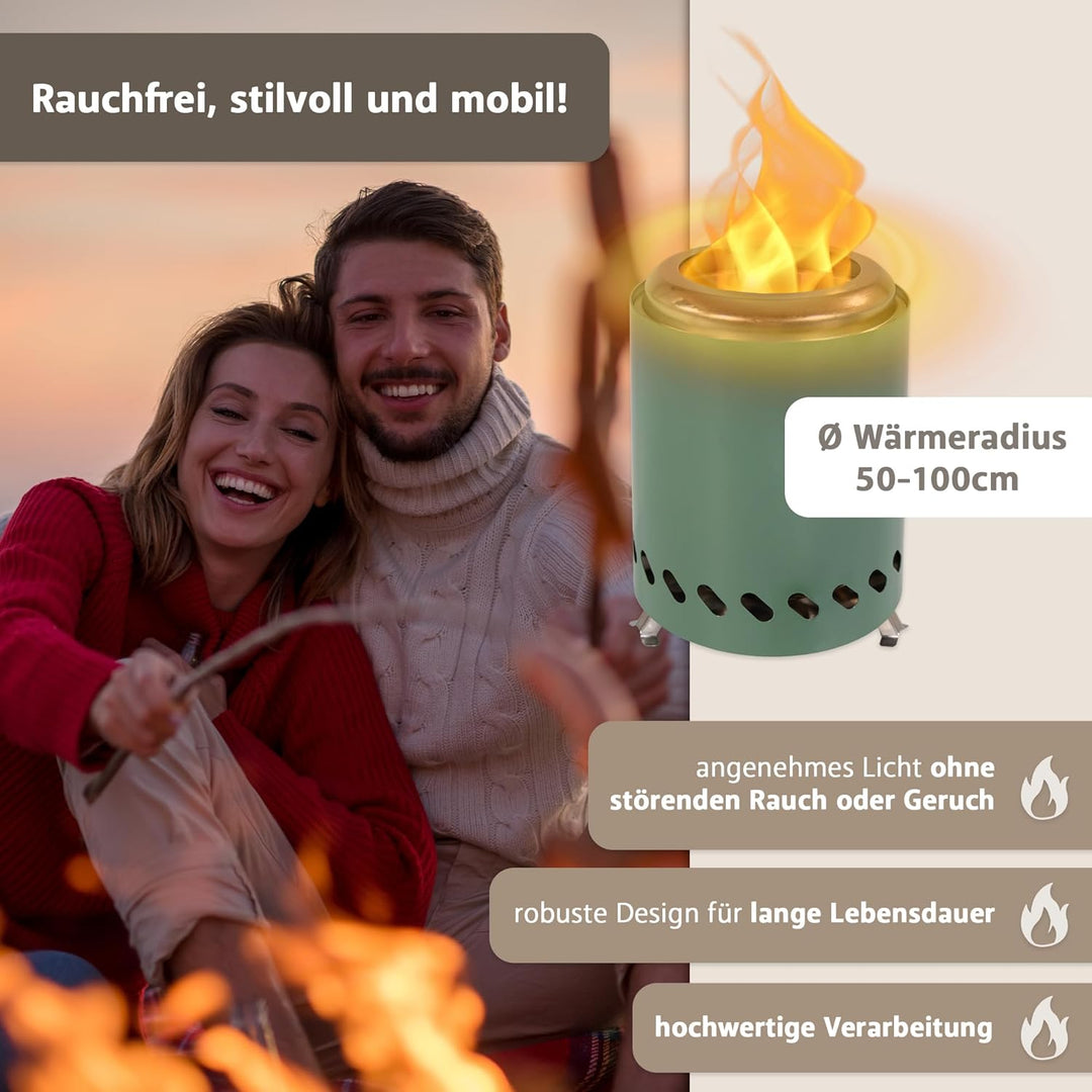 Tischkamin grün rauchfrei, Tischfeuer Outdoor, Mini-Feuerstelle tragbar mit Tragetasche, rauchfreier