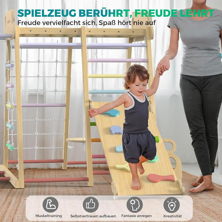 Maxi Klettergerüst Indoor ab 1 Jahr, 10 in 1 Multifunktional Klettergerüst für Kinder, Montessori Sp