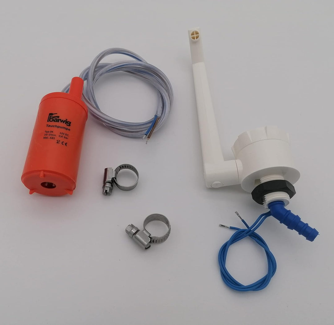 CR-MOESANCO® Set Wasserhahn + Pumpe + 2 Schlauchschellen aus Edelstahl für Wohnwagen, 12 V, Wohnmobi