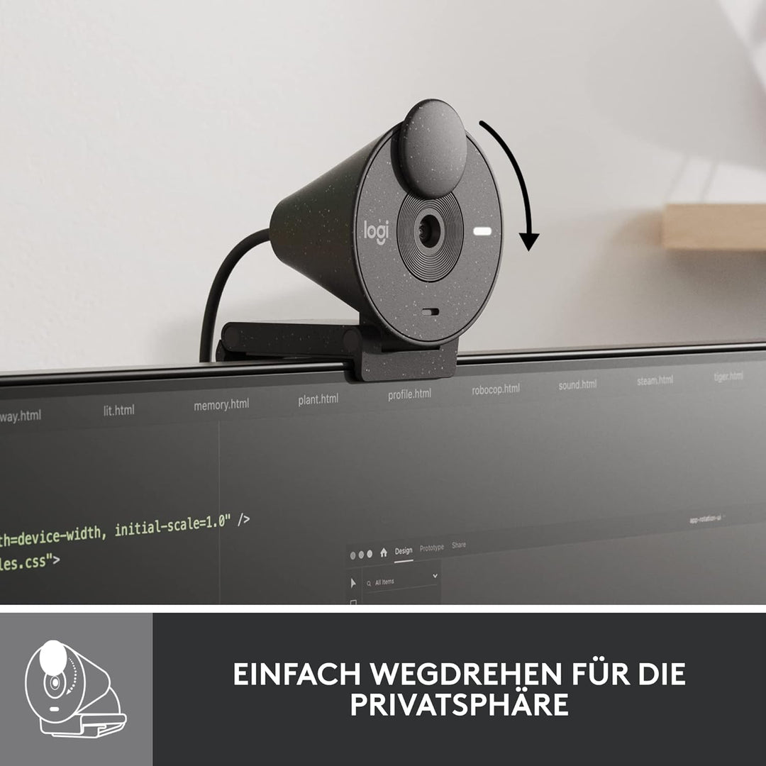 Logitech Brio 300 Full HD-Webcam mit Sichtschutz, Mikrofon mit Rauschunterdrückung, USB-C, Zertifizi