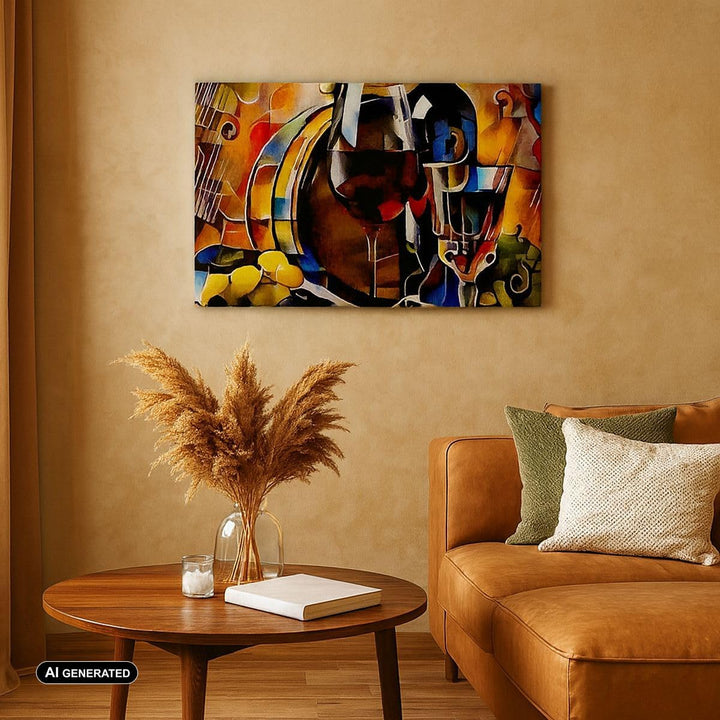 Bilder auf Leinwand 100x70cm Leinwandbild mit Rahmen Wein Abstraktion Gross Wanddeko Bild Schlafzimm