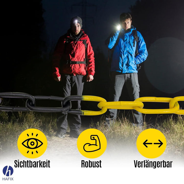 HAFIX® Absperrkette Warnkette Zweifarbige schwarz-gelb Kette 26M. Warnkette 5mm Gliederkette Sicherh