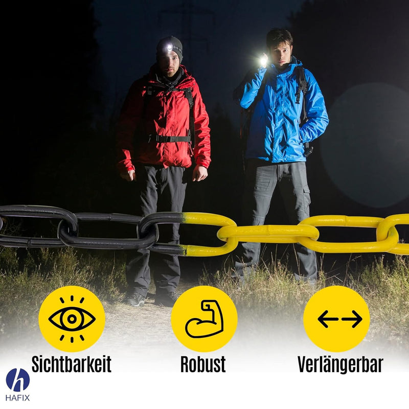 HAFIX® Absperrkette Warnkette Zweifarbige schwarz-gelb Kette 26M. Warnkette 5mm Gliederkette Sicherh