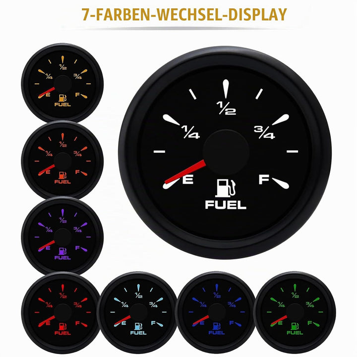 Geloo Kraftstoffanzeige, 52MM Wasserdichte Kraftstoffstandsanzeige Tankuhr 0-190 Ohm 240-33ohm Einst