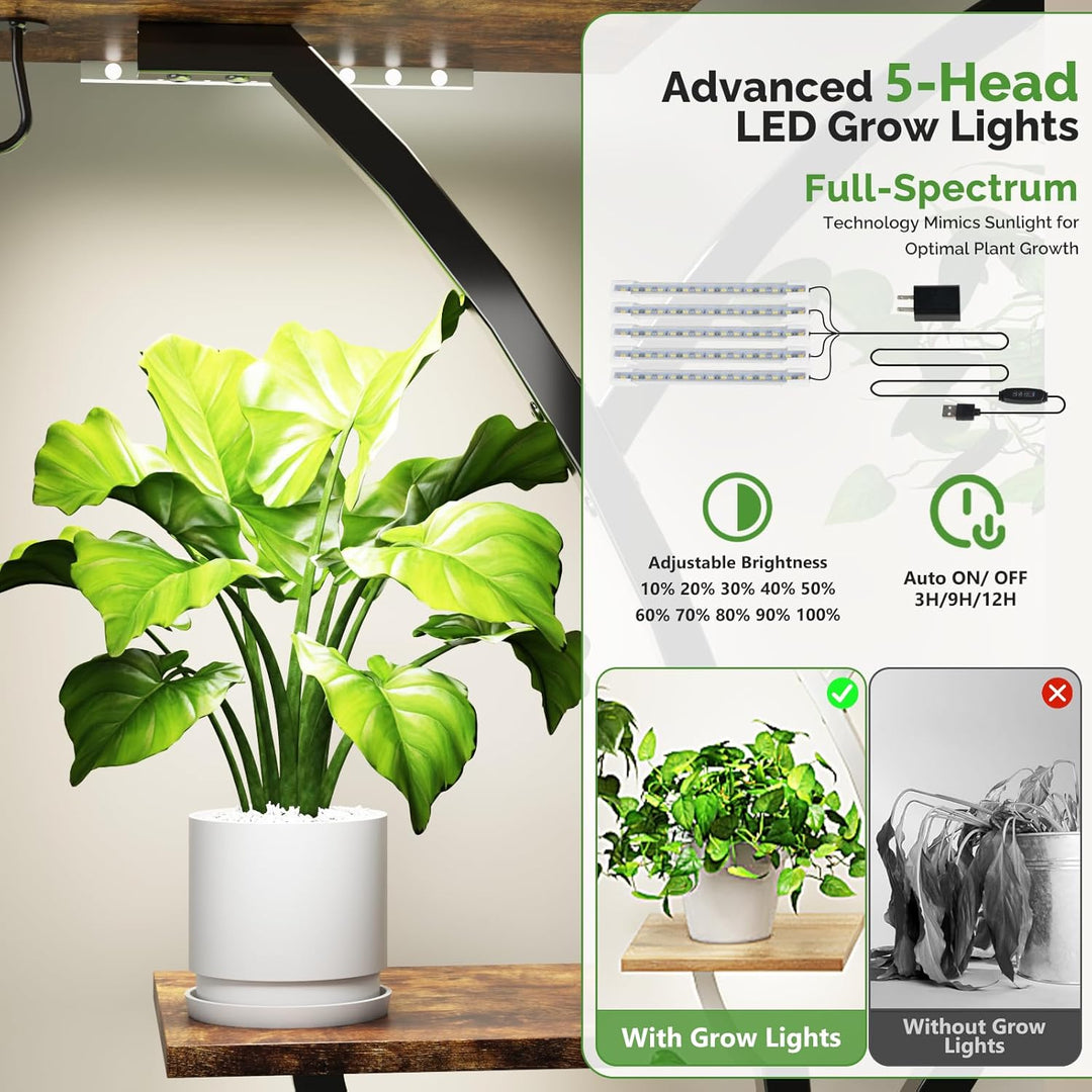 Bonnlo Blumenständer Pflanzenständer mit Licht, 10-stöckiges Pflanzenregal für Innenbereich, Pflanze