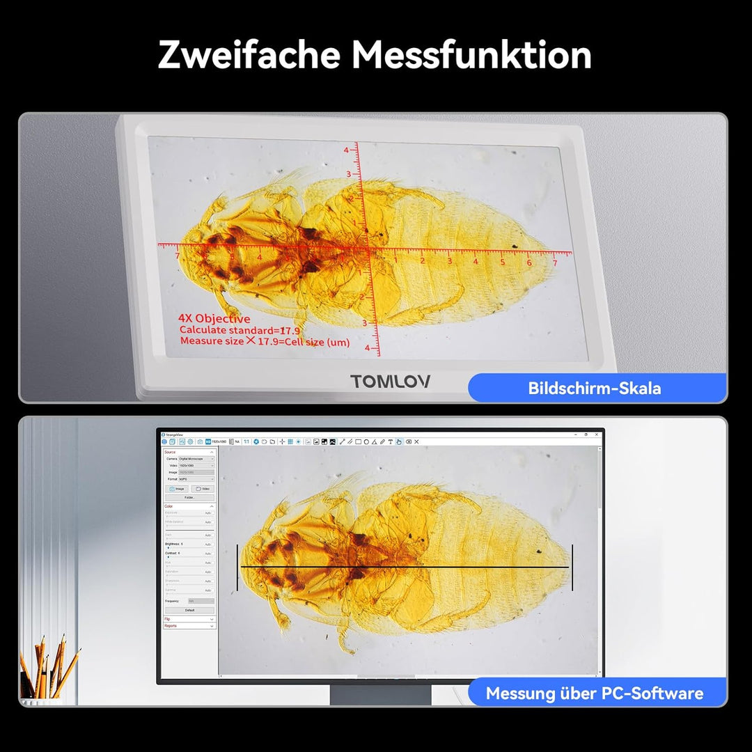 TOMLOV DM301 Max Biologisches Mikroskop für Erwachsene Kinder: 7" HDMI Digital Mikroskop mit Integri