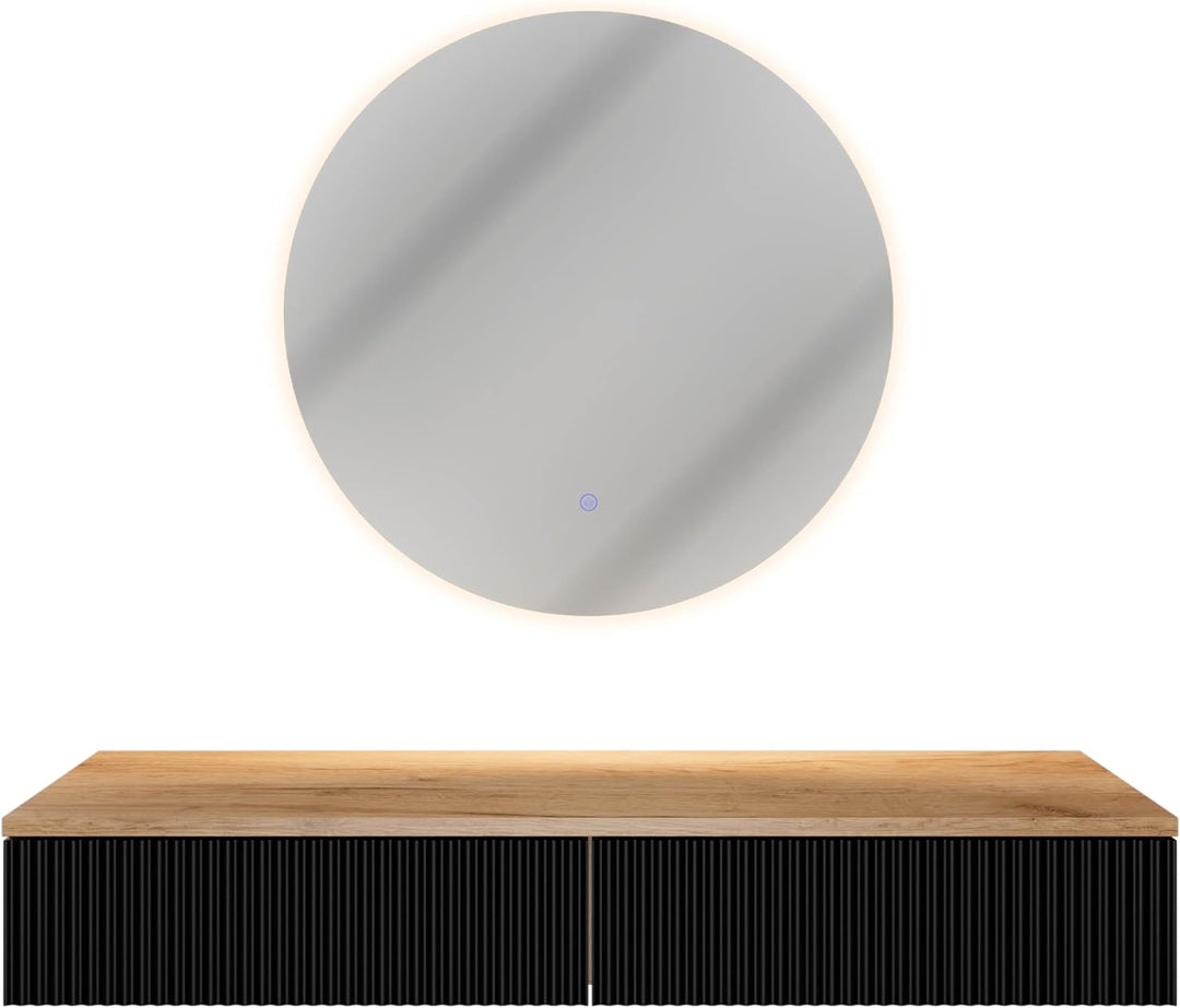 Planetmöbel Flur Garderobe Set Konsolentisch 100 cm inkl. Spiegel mit Beleuchtung rund (ohne Rahmen)