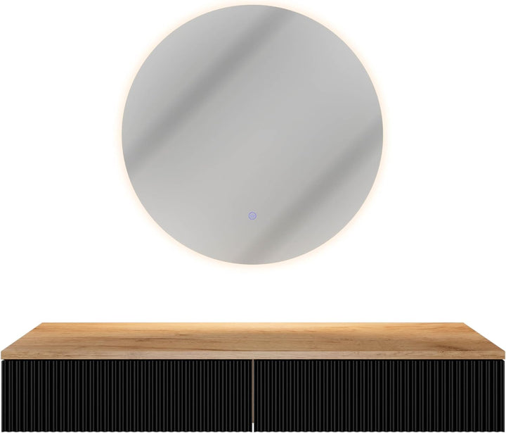 Planetmöbel Flur Garderobe Set Konsolentisch 100 cm inkl. Spiegel mit Beleuchtung rund (ohne Rahmen)