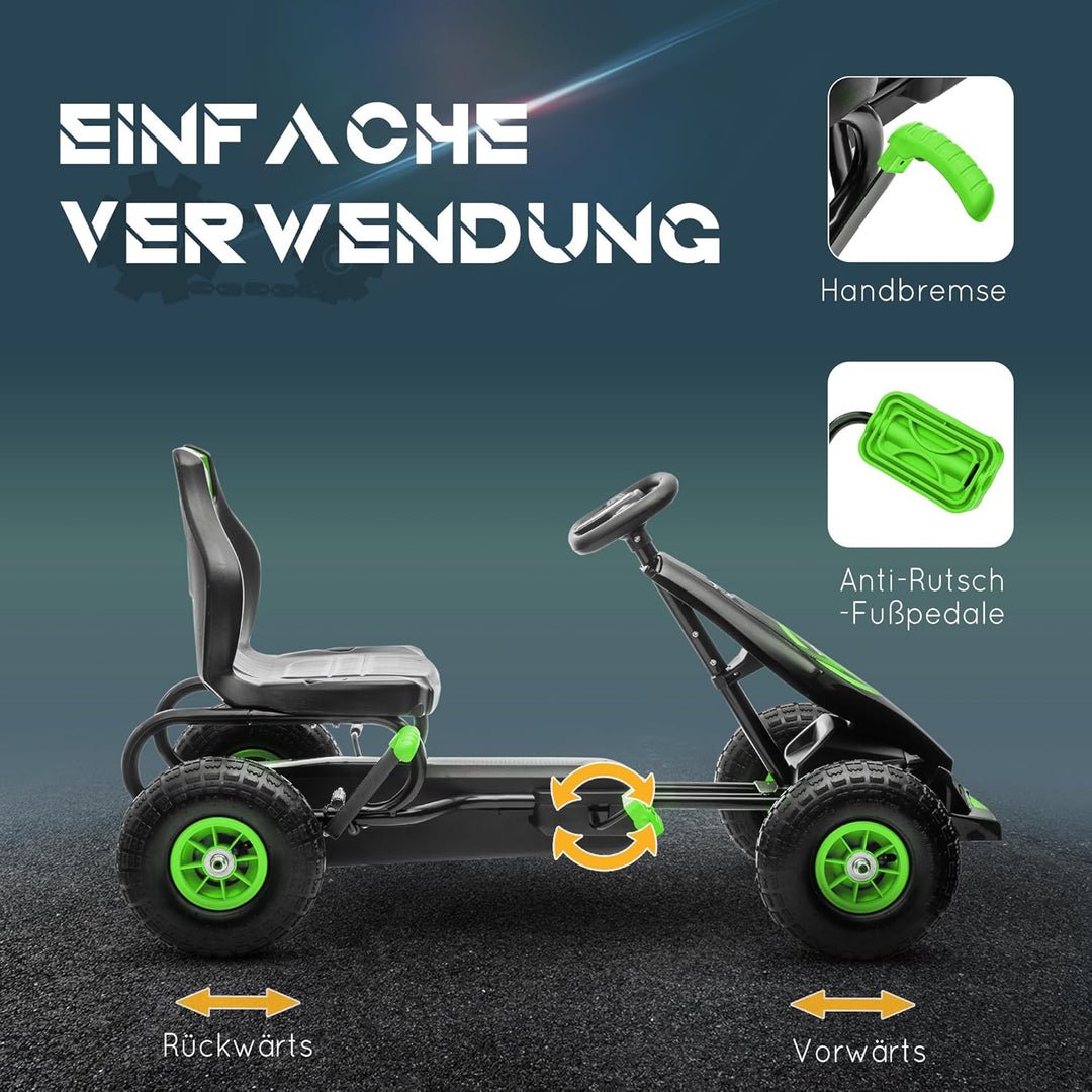 HOMCOM Gokart, Kinderfahrzeug mit 3-stufig verstellbarem Sitz, Tretfahrzeug mit Gummireifen, Pedal u