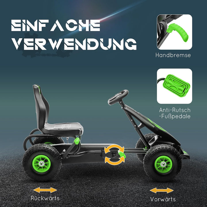 HOMCOM Gokart, Kinderfahrzeug mit 3-stufig verstellbarem Sitz, Tretfahrzeug mit Gummireifen, Pedal u