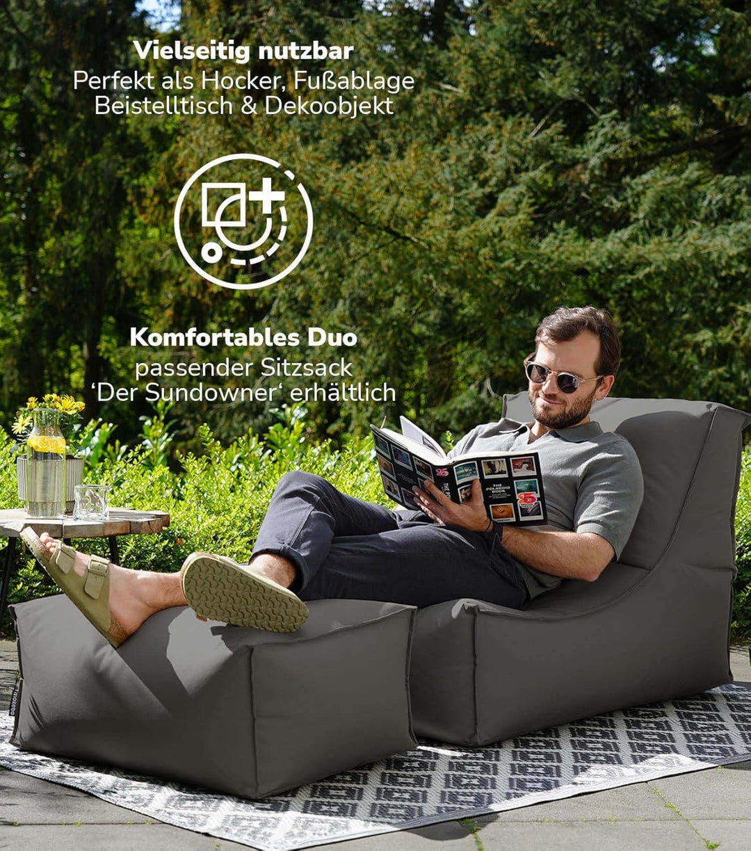 mokebo® Outdoor Pouf o. Hocker 60x45cm für Balkon & Garten 'Der Ruhestifter' Sitzhocker eckig, Boden