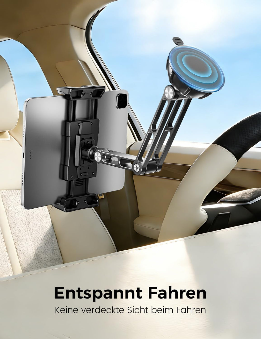 OHLPRO Tablet Halterung Auto Vorne aus Aluminium, iPad Autohalterung Saugnapf für Windschutzsche und