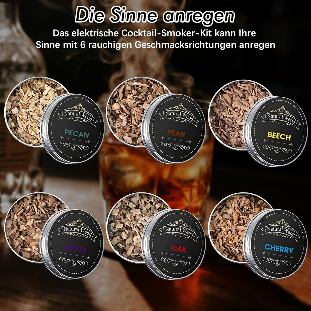 Elektrischer Whiskey Smoker Set, Cocktail Smoker Kit mit LED-Beleuchtung, Altmodisch Whiskey Räucher