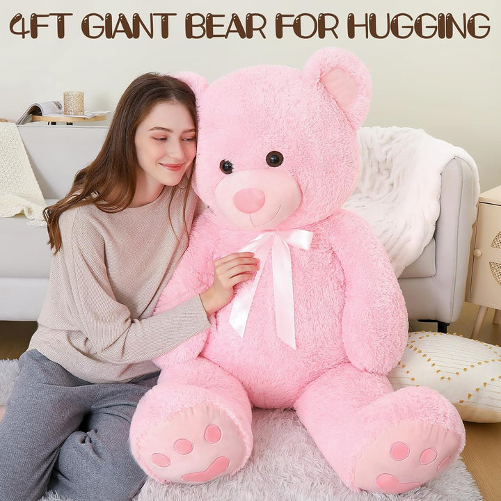 MorisMos Rosa Teddybär gross, 1.2m Riesen Teddy Kuscheltier XXL, Flauschiger Teddy Bär Stofftier Plü