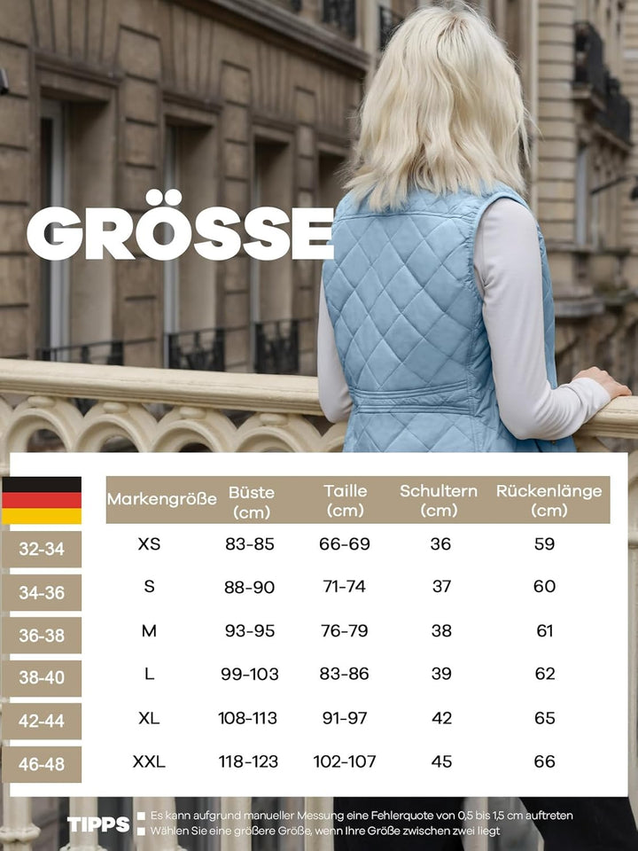 fuinloth Damen Weste mit Stehkragen Westen Steppweste Leicht Ärmellos Jacke mit Reissverschluss Tasc